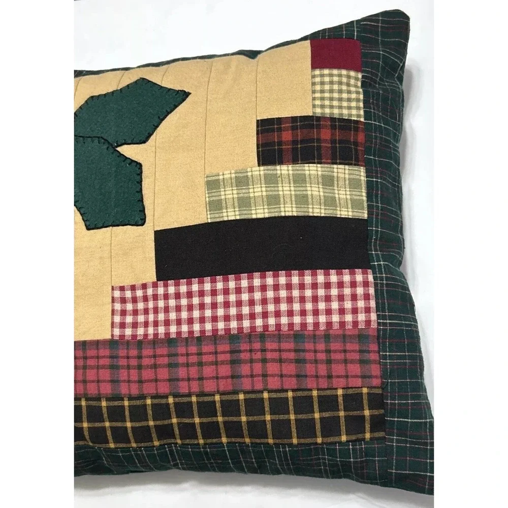 Pillow Christmas Holly Patchwork Handmade Open Back Cover Green Red 12